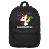 Unicorn Embrace The Differences Autism 16 in Basic Backpack