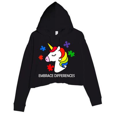 Unicorn Embrace The Differences Autism Crop Fleece Hoodie