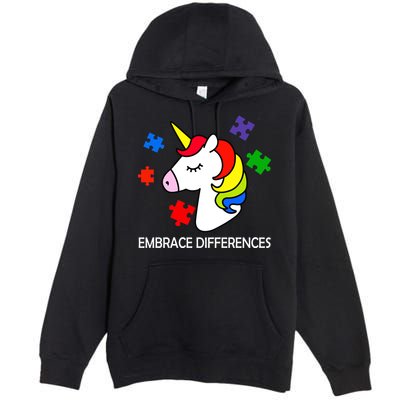 Unicorn Embrace The Differences Autism Premium Pullover Hoodie