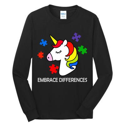 Unicorn Embrace The Differences Autism Tall Long Sleeve T-Shirt