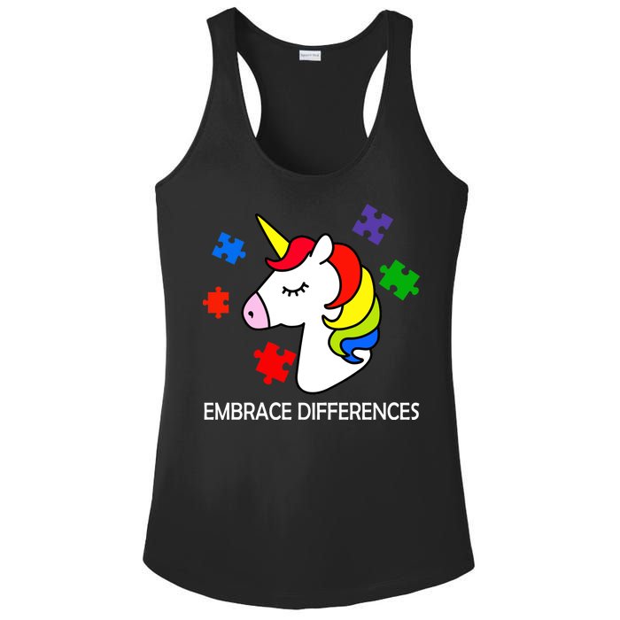 Unicorn Embrace The Differences Autism Ladies PosiCharge Competitor Racerback Tank