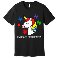 Unicorn Embrace The Differences Autism Premium T-Shirt