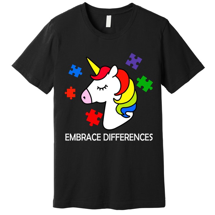 Unicorn Embrace The Differences Autism Premium T-Shirt