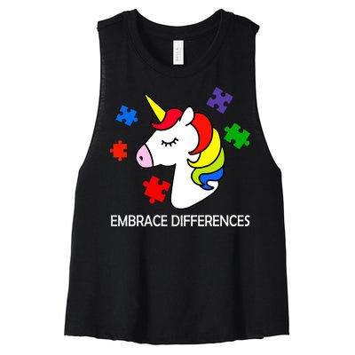 Unicorn Embrace The Differences Autism Women's Racerback Cropped Tank