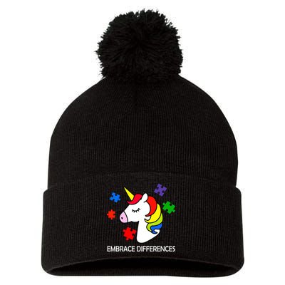 Unicorn Embrace The Differences Autism Pom Pom 12in Knit Beanie