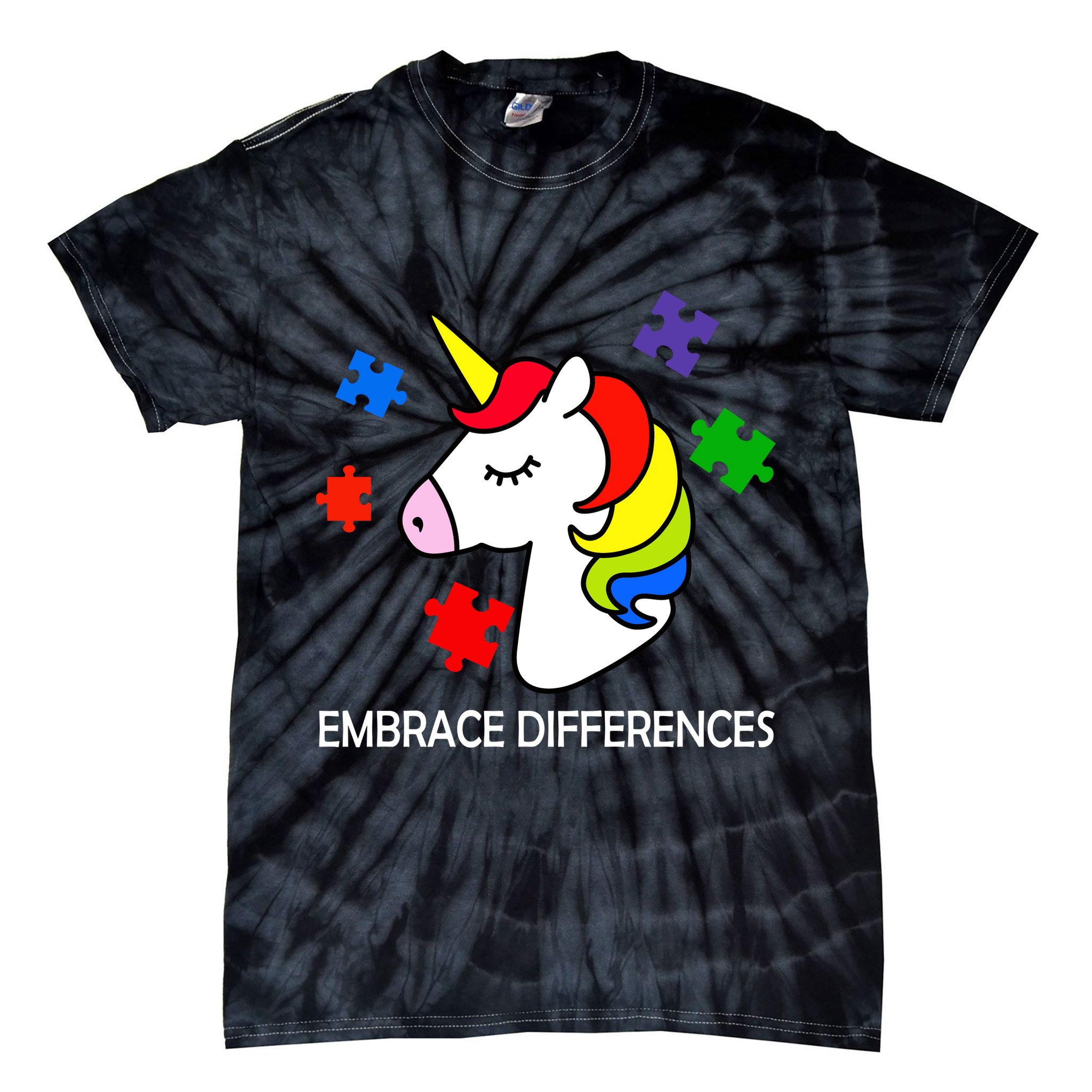 Unicorn Embrace The Differences Autism Tie-Dye T-Shirt