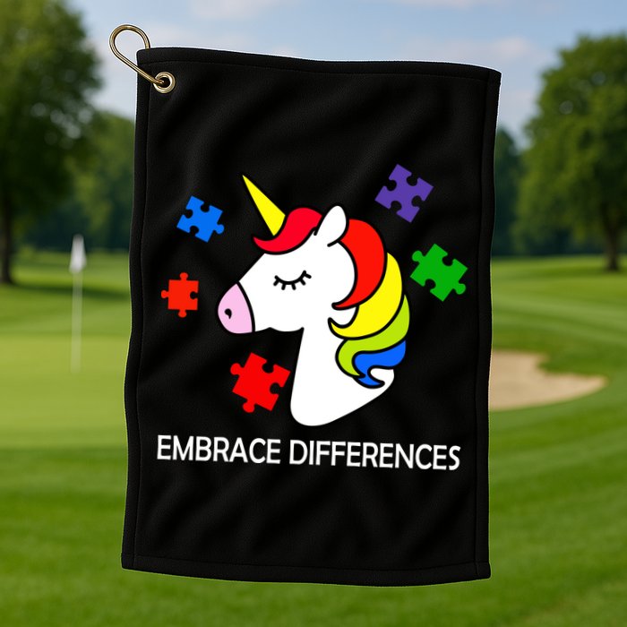 Unicorn Embrace The Differences Autism Golf Towel