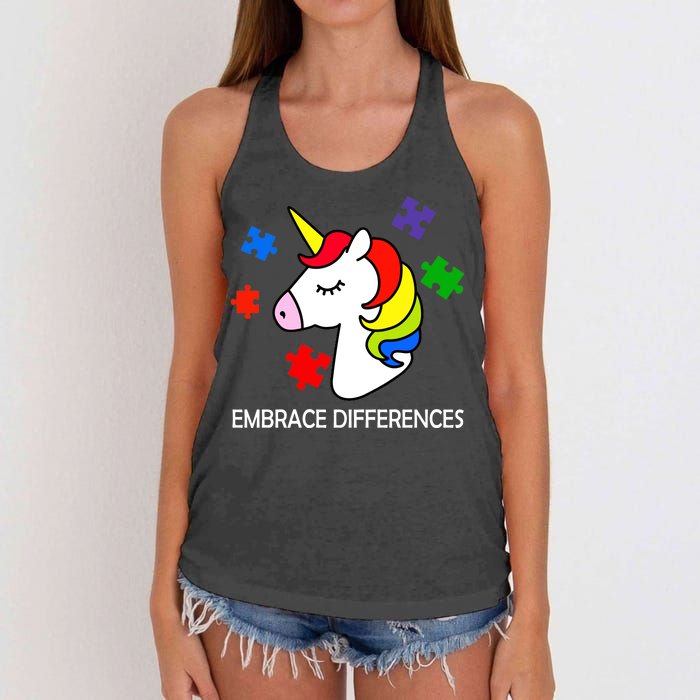 Unicorn Embrace The Differences Autism Women's Knotted Racerback Tank