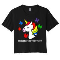 Unicorn Embrace The Differences Autism Women's Crop Top Tee