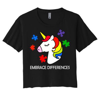 Unicorn Embrace The Differences Autism Women's Crop Top Tee