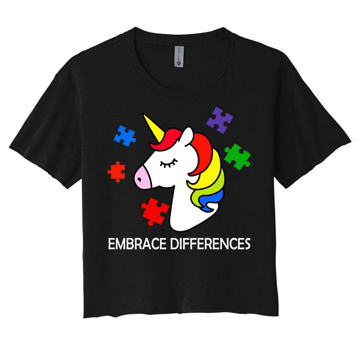 Unicorn Embrace The Differences Autism Women's Crop Top Tee