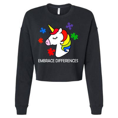 Unicorn Embrace The Differences Autism Cropped Pullover Crew