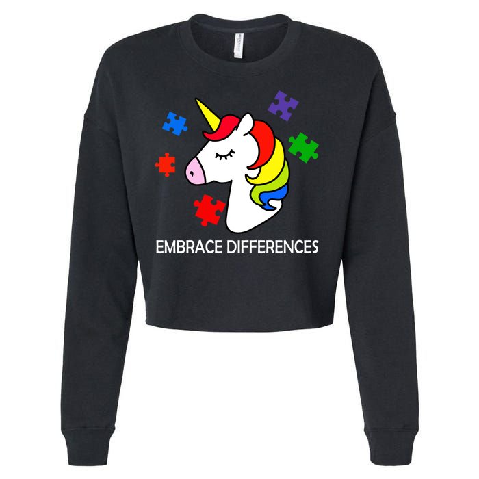 Unicorn Embrace The Differences Autism Cropped Pullover Crew