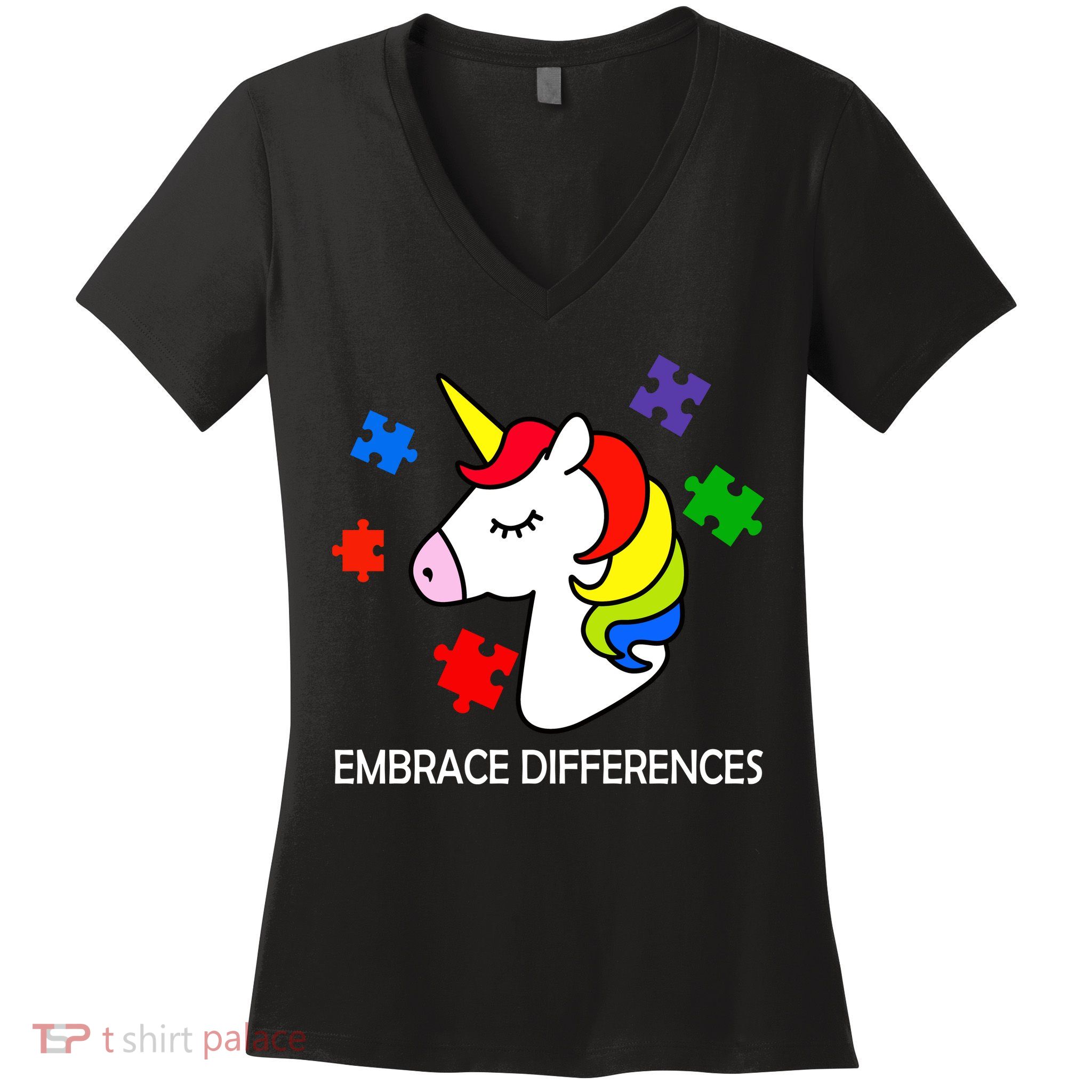 Unicorn Embrace The Differences Autism Women's V-Neck T-Shirt