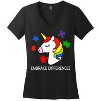 Unicorn Embrace The Differences Autism Women's V-Neck T-Shirt