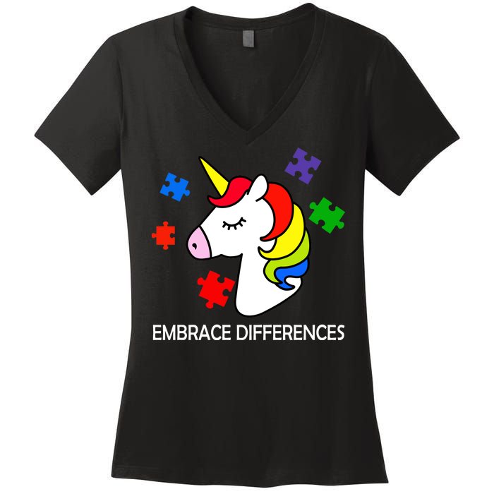 Unicorn Embrace The Differences Autism Women's V-Neck T-Shirt