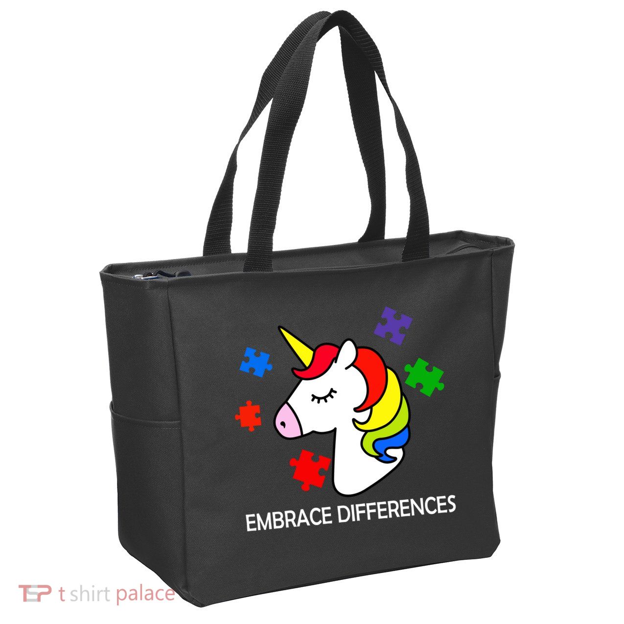 Unicorn Embrace The Differences Autism Zip Tote Bag