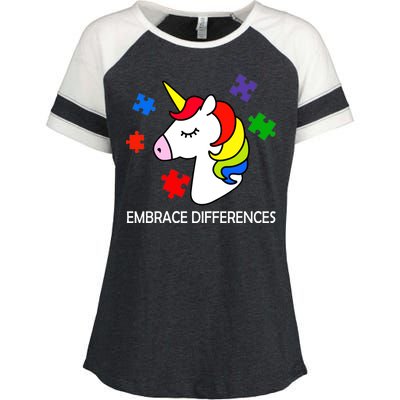 Unicorn Embrace The Differences Autism Enza Ladies Jersey Colorblock Tee