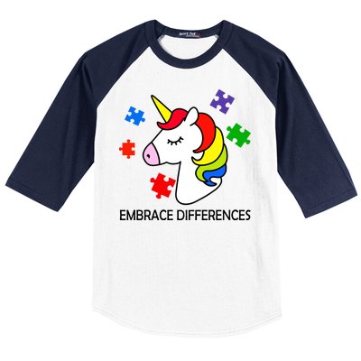 Unicorn Embrace The Differences Autism Baseball Sleeve Shirt