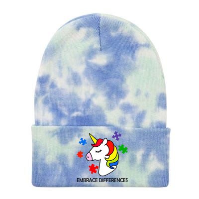 Unicorn Embrace The Differences Autism Tie Dye 12in Knit Beanie