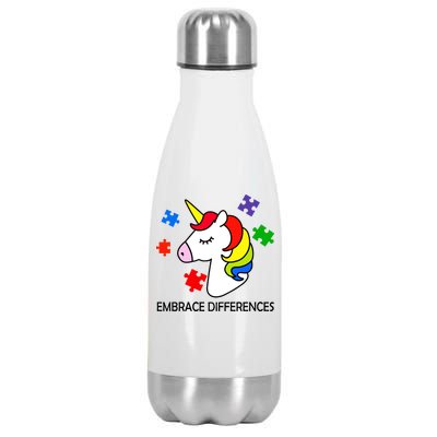 Unicorn Embrace The Differences Autism Stainless Steel Insulated Water Bottle