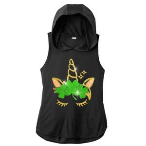 Unicorn Face St. Patrick's Day Ladies PosiCharge Tri-Blend Wicking Draft Hoodie Tank