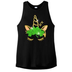 Unicorn Face St. Patrick's Day Ladies PosiCharge Tri-Blend Wicking Tank