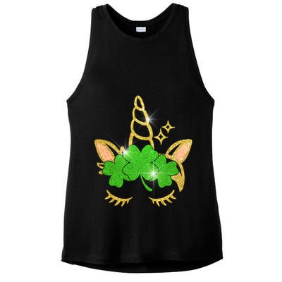 Unicorn Face St. Patrick's Day Ladies PosiCharge Tri-Blend Wicking Tank