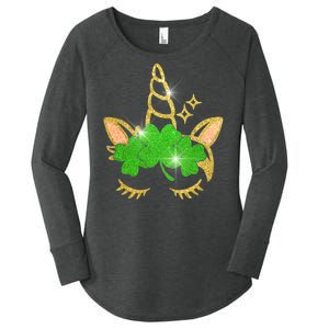 Unicorn Face St. Patrick's Day Women's Perfect Tri Tunic Long Sleeve Shirt