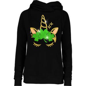 Unicorn Face St. Patrick's Day Womens Funnel Neck Pullover Hood