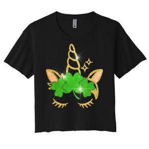 Unicorn Face St. Patrick's Day Women's Crop Top Tee