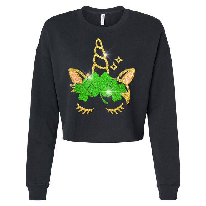 Unicorn Face St. Patrick's Day Cropped Pullover Crew