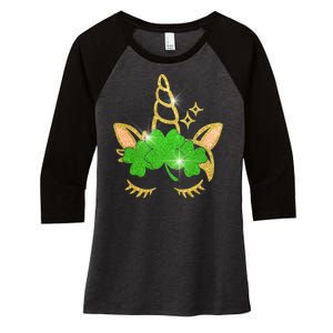 Unicorn Face St. Patrick's Day Women's Tri-Blend 3/4-Sleeve Raglan Shirt