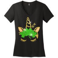 Unicorn Face St. Patrick's Day Women's V-Neck T-Shirt