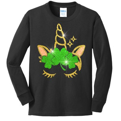 Unicorn Face St. Patrick's Day Kids Long Sleeve Shirt