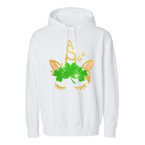 Unicorn Face St. Patrick's Day Garment-Dyed Fleece Hoodie