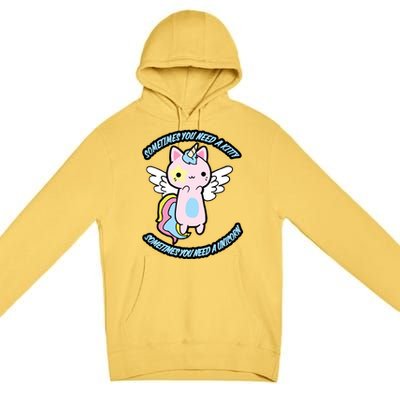 Unicorn Kitty Funny Cute Meme Premium Pullover Hoodie