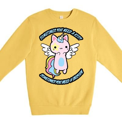 Unicorn Kitty Funny Cute Meme Premium Crewneck Sweatshirt