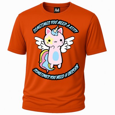 Unicorn Kitty Funny Cute Meme Cooling Performance Crew T-Shirt