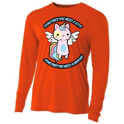 Unicorn Kitty Funny Cute Meme Cooling Performance Long Sleeve Crew