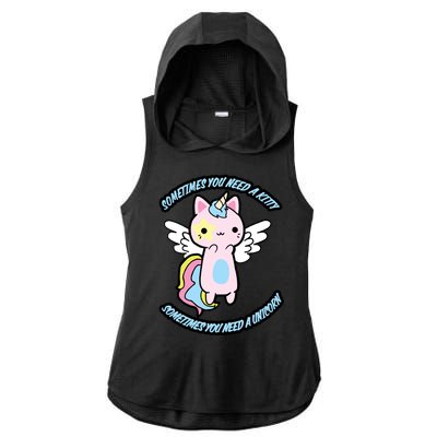 Unicorn Kitty Funny Cute Meme Ladies PosiCharge Tri-Blend Wicking Draft Hoodie Tank