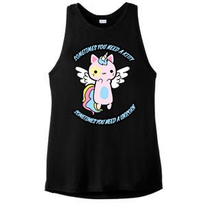 Unicorn Kitty Funny Cute Meme Ladies PosiCharge Tri-Blend Wicking Tank