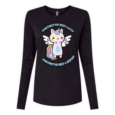 Unicorn Kitty Funny Cute Meme Womens Cotton Relaxed Long Sleeve T-Shirt