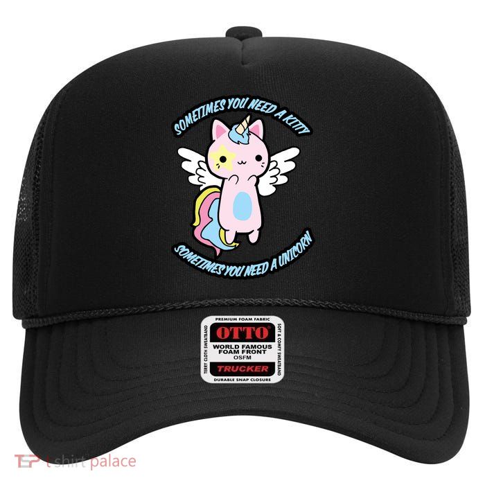 Unicorn Kitty Funny Cute Meme High Crown Mesh Back Trucker Hat