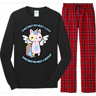 Unicorn Kitty Funny Cute Meme Long Sleeve Pajama Set