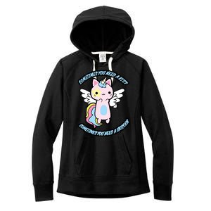 Unicorn Kitty Funny Cute Meme Women's Fleece Hoodie