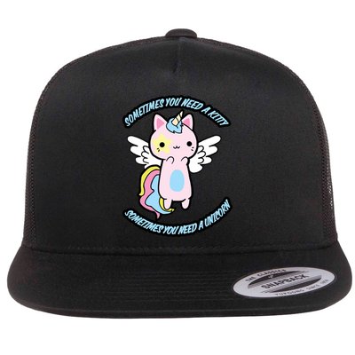 Unicorn Kitty Funny Cute Meme Flatbill Hat
