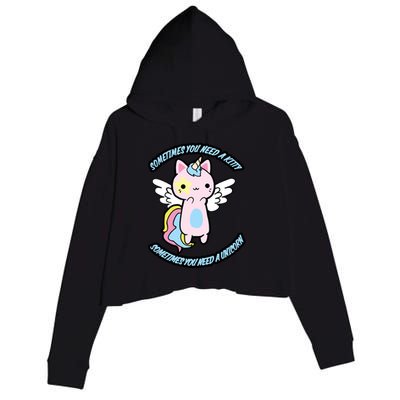 Unicorn Kitty Funny Cute Meme Crop Fleece Hoodie