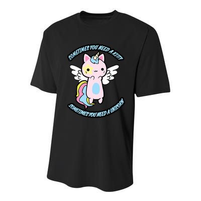 Unicorn Kitty Funny Cute Meme Youth Performance Sprint T-Shirt