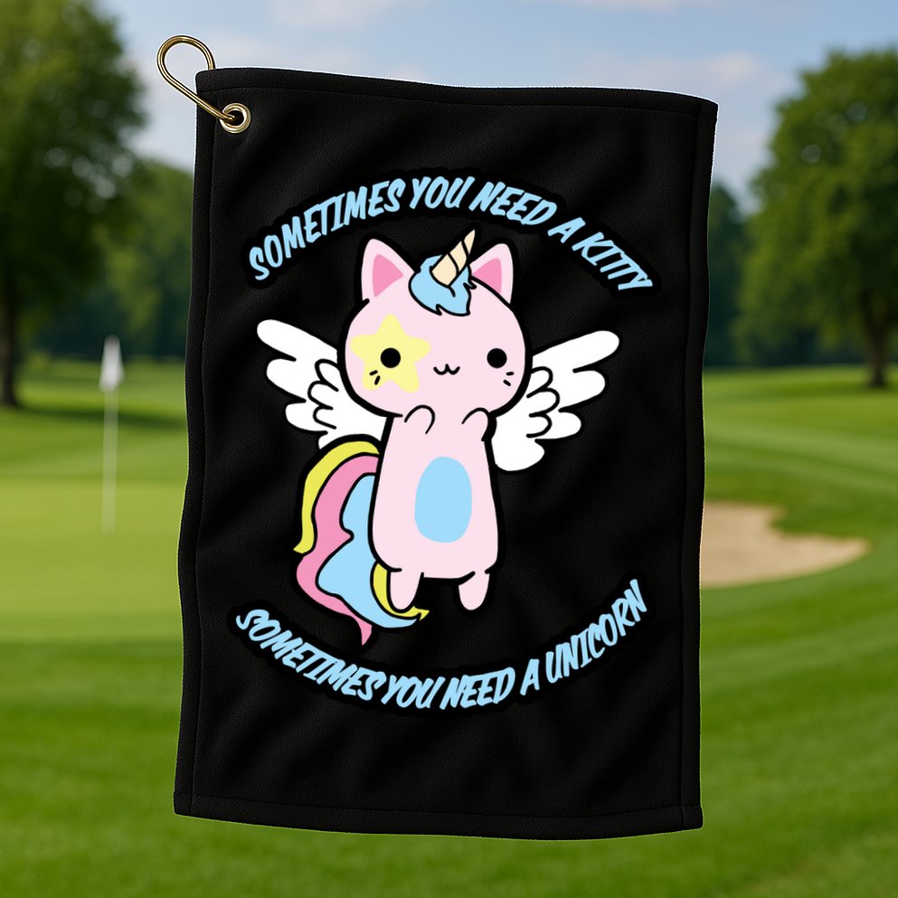 Unicorn Kitty Funny Cute Meme Golf Towel